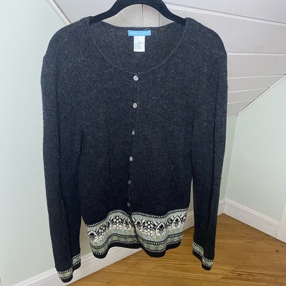 Deane & White 100% Lambswool Cardigan Sweater Gray Green & Blue Detail Medium - Picture 1 of 11
